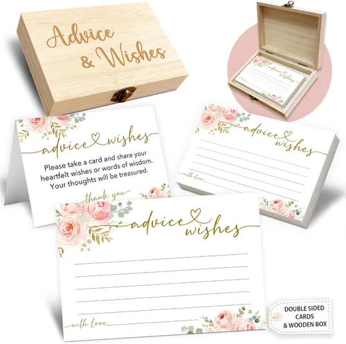 Vista 11 de Caja de tarjetas de consejos y deseos, 50 tarjetas de consejos de cumpleaños, boda, baby shower, caja de buenos deseos para fiesta de cumpleaños
