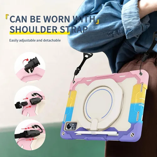 Vista 7 de Funda de silicona para tablet Xiaomi Mi Pad 5 Pro de 12.4 pulgadas, a prueba de golpes con soporte para lápices, correa para el hombro, soporte