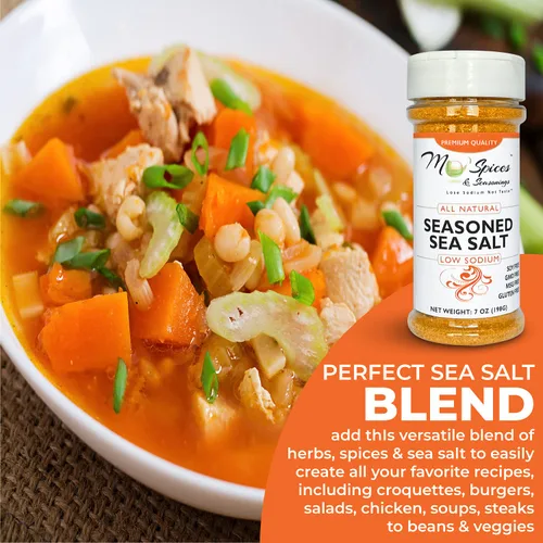 Vista 7 de Mo'Spices & Seasonings - Sal marina sazonada, baja en sodio, multiusos - Botella de 8 onzas