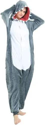 Vista 3 de Pijama de tiburón para adultos, unisex, de una pieza, disfraz de tiburón