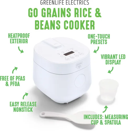 Vista 3 de GreenLife Olla Digital para Arroz y Frijoles, 2 Tazas Sin Cocinar/4 Tazas Cocidas, Olla de Cerámica Antiadherente Extraíble Libre de PFAS