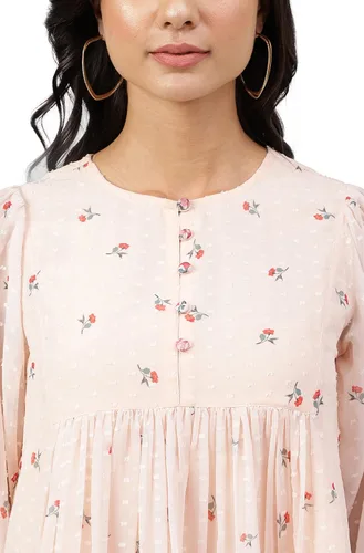 Vista 6 de Janasya Top acampanado con estampado floral Peach Georgette para mujer
