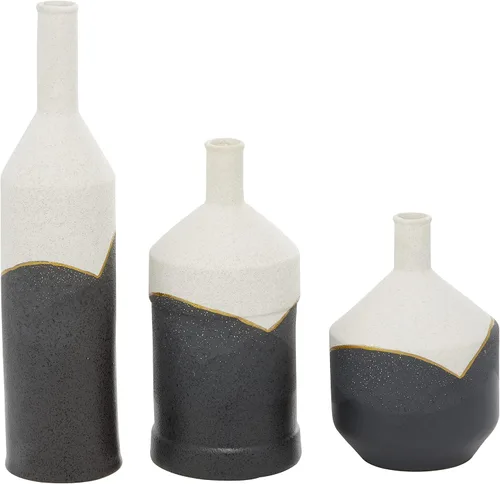 Vista 8 de CosmoLiving by Cosmopolitan Jarrón cilíndrico de cerámica, juego de 3 17 pulgadas, 12 pulgadas, 9 pulgadas de alto, negro Decorative Centerpiece