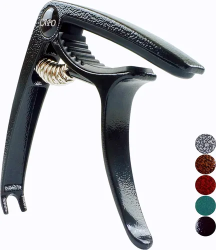 Vista 9 de Cejilla para guitarra, Cejilla ligera de aleación de zinc para guitarras acústicas y eléctricas, bajo, mandolina, banjo, ukelele (Negro plateado)