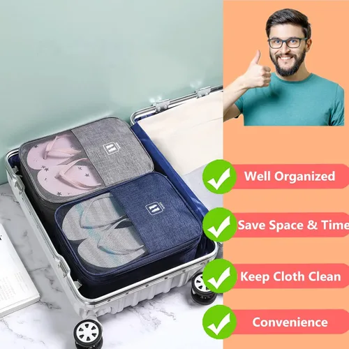 Vista 5 de Li'segarote Bolsas de zapatos para viajes, paquete de 6 bolsas grandes multicolor para zapatos para hombres y mujeres, bolsa organizadora de zapatos