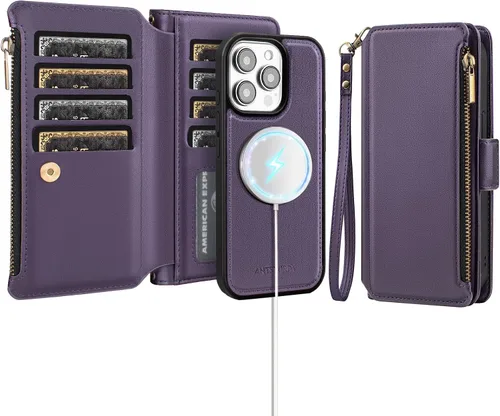 Vista 24 de Antsturdy Compatible con iPhone 15 Pro Max Funda Cartera para Mujeres【Bloqueo RFID】Funda de Teléfono Cruzada de Cuero PU con Cremallera y Correa