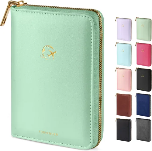 Vista 15 de Forvencer Funda para pasaporte con cierre de cremallera seguro, cartera de pasaporte premium para viajes, bonita funda de tarjeta de bloqueo RFID