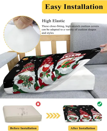 Vista 5 de Funda de sofá para sofá de 3 cojines, 1 pieza, gnomo de copo de nieve, adornos de Navidad, pino, funda elástica duradera para sala de estar, niños