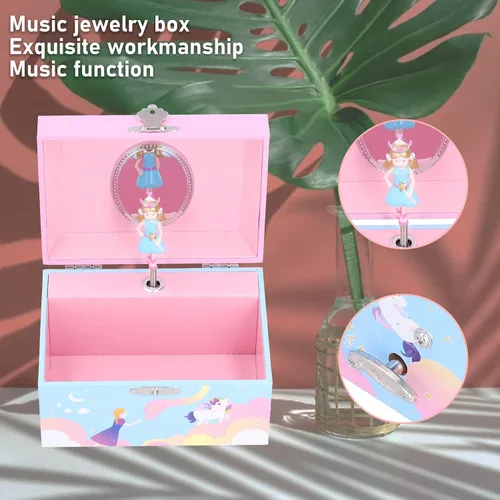 Vista 6 de QIMIT Caja de almacenamiento de joyería de música, simple y elegante, portátil, de color brillante, caja de joyería musical para el hogar