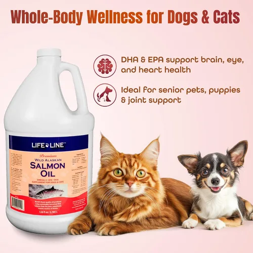 Vista 3 de Life Line - Aceite de salmón salvaje de Alaska para perros y gatos Suplemento de aceite de pescado omega-3 para la salud de la piel, pelaje