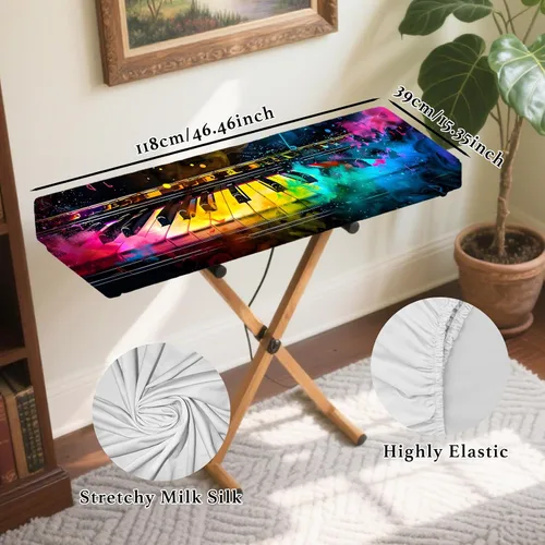 Vista 2 de Nuxovilar Cubierta elástica de 88 teclas para teclado y piano, a prueba de polvo, seda de leche elástica con patrón de teclas de teclado