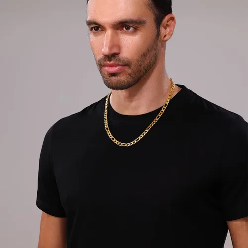 Vista 4 de Collar con cadena tipo Figaro de acero inoxidable, baño de oro real, cadenas unisex, joyería para regalo