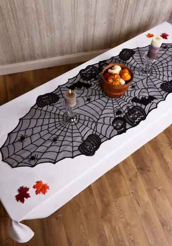 Vista 3 de 72" Camino de mesa negro con calabazas de Halloween Multicolor
