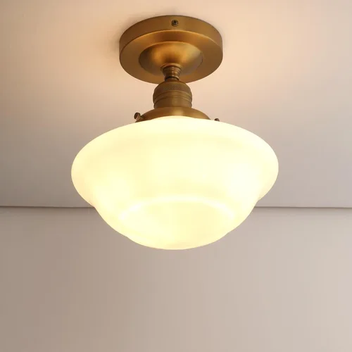 Vista 8 de Pathson Vintage Flush Mounted Ceiling Lighting with Milk White Glass Shade, Mid-Century Style Ceiling Light Fixture for Hallway Foyer Loft Living
