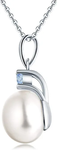 Vista 3 de JO WISDOM Collar con colgante de perlas cultivadas de agua dulce de plata de ley 925 para mujeres y niñas