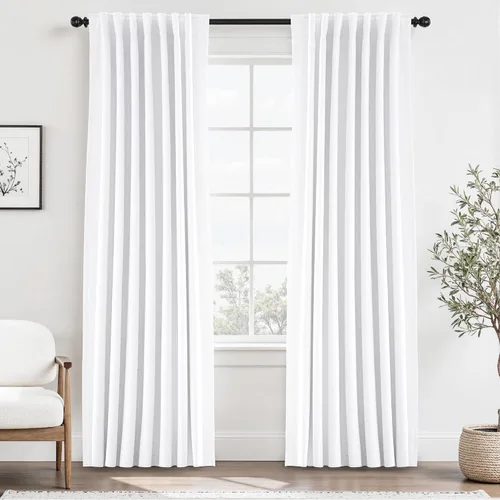 Vista 38 de UHITECH Cortinas cortas de lino de 24 pulgadas de largo para ventanas pequeñas de granja, cortinas opacas modernas para sala de estar, pestañas