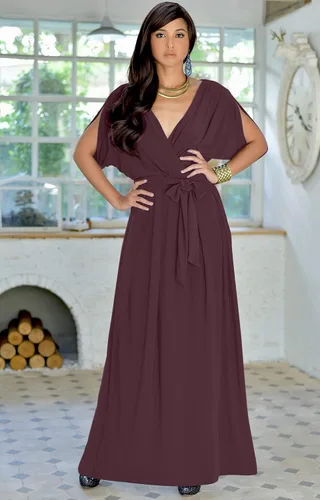 Vista 3 de KOH KOH - Vestido formal de manga corta para cóctel suelto cuello en V