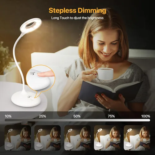 Vista 3 de Lámpara de escritorio recargable inalámbrica con 3 modos de color, control táctil, lámpara de mesa de 30 LED, luz de lectura de atenuación continua