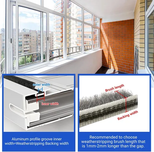 Vista 4 de Cepillo Burlete de Sellado para Puerta - Burlete de Ranura para Tarjeta para Ventanas y Puertas Corredizas - Sin Respaldo Adhesivo