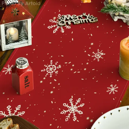 Vista 3 de Artoid Mode Camino de Mesa de Invierno Rojo Muñeco de Nieve Copo de Nieve Let it Snow, Decoración de Mesa de Cocina Comedor de Temporada Navideña