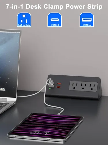 Vista 2 de Regleta de alimentación de abrazadera de escritorio 3 AC 4 USB PD 20W USB-C