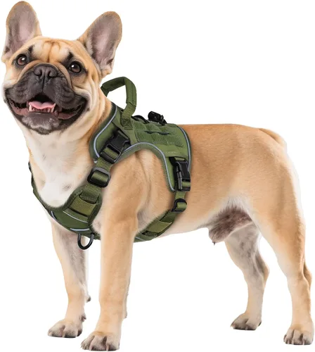 Vista 14 de WINGOIN Arnés táctico negro para perros pequeños, arnés resistente sin tirones con asa, arnés militar reflectante ajustable K9 para mascotas