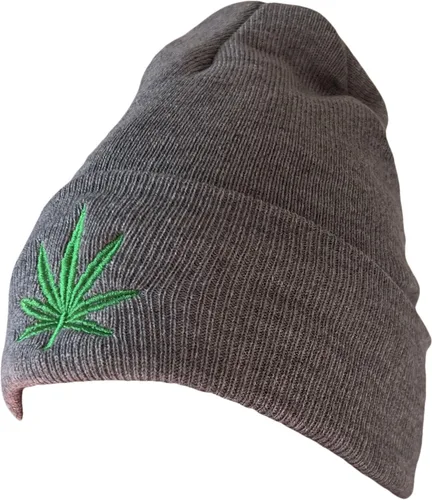 Vista 3 de Paquete de 2 gorros de punto plegables con diseño de malas hierbas bordadas de hojas de marihuana, talla única