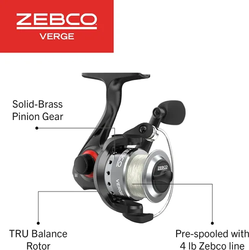 Vista 4 de Zebco Verge Spinning Fishing Reel, Right or Left-Hand Retrieve, Pre-Spooled with Zebco Fishing Line, All-Metal Gears, TRU Balance Rotor, Black