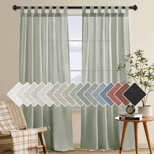 Vista 37 de Cortinas de lino para sala de estar, decoración para el hogar, con pestaña superior, privacidad añadida, ahorro de energía, filtro de luz
