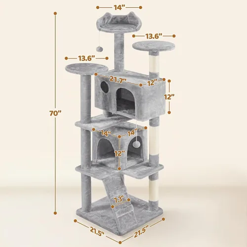 Vista 3 de Yaheetech Árbol para gatos resistente de varios niveles de 70 pulgadas