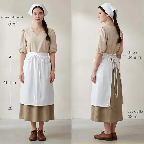 Vista 6 de White Maid Half Apron for Women with Pocket, Vintage Ruffled Apron Blanco