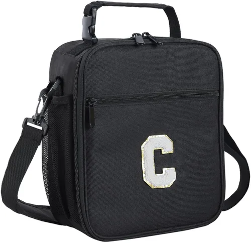 Vista 67 de ELEFOCUS Lonchera aislada con inicial para mujeres y hombres, bolsa de almuerzo personalizada con monograma con correa de hombro ajustable