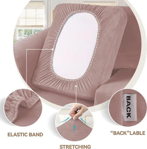 Vista 4 de WEERRW 4 fundas de terciopelo de alta elasticidad para sofá de 3 cojines, paquete de fundas de terciopelo para sofá de 2 cojines
