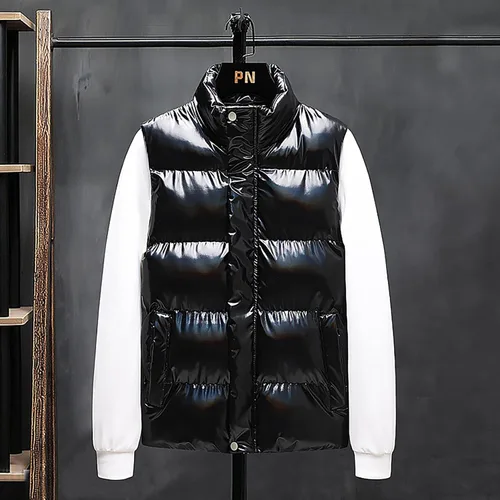 Vista 5 de Chaleco acolchado de algodón ligero para hombre, cálido, casual, cuello alto, con cremallera, con bolsillos