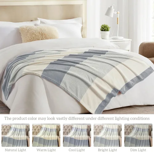 Vista 5 de Homelike Moment Manta de cama de forro polar, tamaño Queen, color gris, suave y esponjosa, manta grande de franela de felpa mullida y acogedora