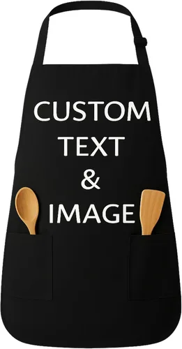 Vista 10 de Delantal personalizado con nombre o logotipo personalizado, cuello ajustable, 2 bolsillos, mezcla de algodón de fácil cuidado