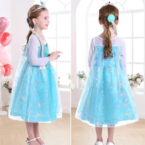 Vista 4 de iTVTi Disfraz de princesa para niñas pequeñas, disfraz de cosplay azul para fiesta de Halloween con accesorios azul