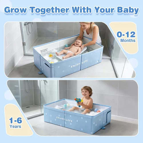 Vista 6 de Bañera para niños pequeños para ducha, bañera plegable para bebé, bañera portátil para niños y bañera plegable para niños pequeños de 1 a 8 años