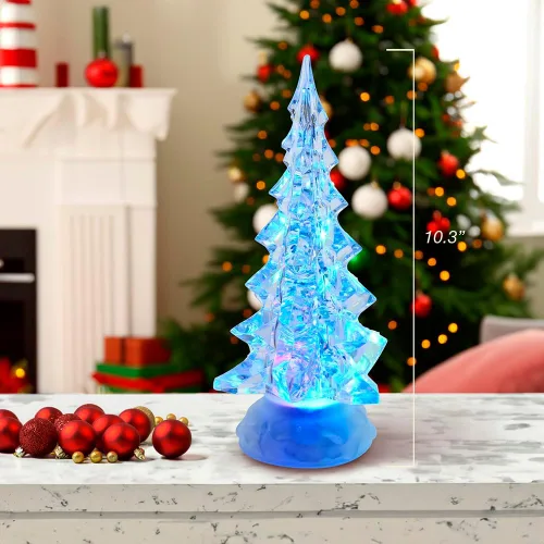 Vista 6 de Kurt Adler Adorno de mesa para árbol de 10.25 pulgadas con LED transparentes y movimiento operado por batería