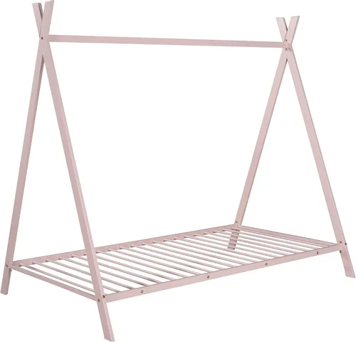 Vista 8 de Cama de casa individual para niños, cama Montessori de metal, marco de cama, cama de juego con listones para niñas y niños, no necesita somier
