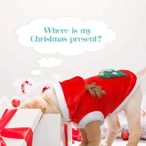 Vista 5 de Disfraz de Papá Noel para perro, disfraz de Navidad con capucha para mascotas, ropa para mascotas, ropa para invierno y otoño, apto para cachorros