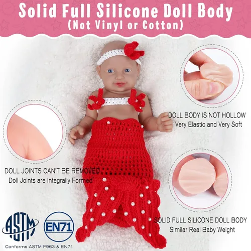 Vista 2 de Vollence Muñecas de bebé de 23 pulgadas con cuerpo hecho totalmente de silicona que se ven reales, Muñeca de platino calva, recién nacida suave