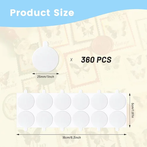 Vista 2 de 360 PCS Calcomanías Adhesivas de Doble Cara para Sello de Cera Masilla Adhesiva Pegajosa Removible (1 pulgada) para Calcomanías de Sellado de Cera