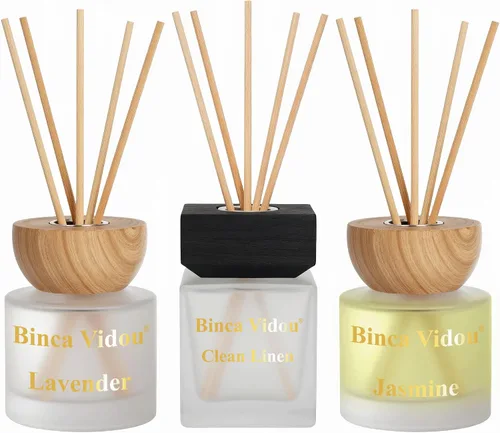 Vista 10 de binca vidou - Juego de 3 difusores de aceite de aroma natural de lavanda y jazmín con varillas para decoración de aromaterapia en casa, oficina