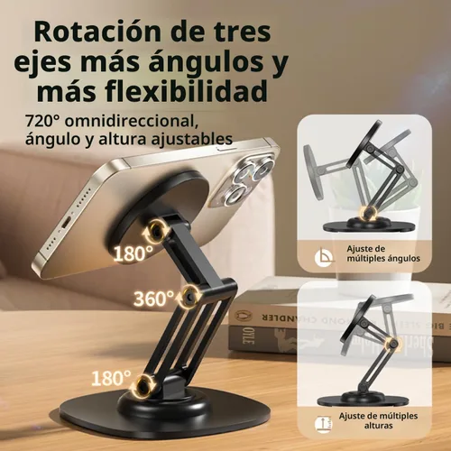Vista 5 de Soporte magnético para teléfono para escritorio, giratorio de 360 grados, ajustable, plegable, de aluminio para MagSafe con base antideslizante