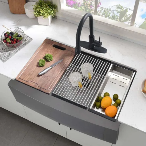 Vista 2 de Fregadero negro de 33 pulgadas para cocina de 33 x 21 pulgadas, fregadero de cocina de acero inoxidable negro, estación de trabajo, fregadero