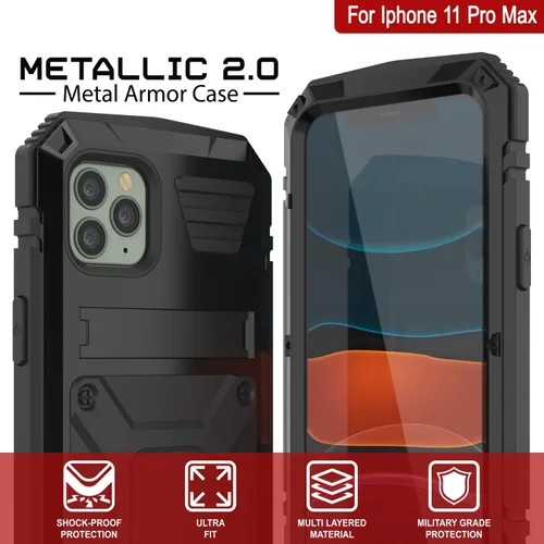 Vista 2 de PunkCase Funda de metal para iPhone 11 Pro Max [Serie 2.0] Funda de armadura resistente Diseño de cuerpo completo de aluminio y TPU con protector