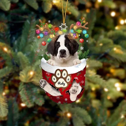 Vista 28 de Adornos personalizados de Pug cervatillo – Decoración personalizada para árbol de Navidad con patas de bolsillo de nieve