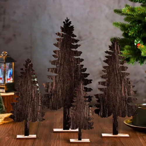 Vista 4 de Barydat - 4 piezas de decoración de mesa de Navidad de verano de madera para Navidad en julio, árbol de pino, reno, centro de mesa, letrero de mesa
