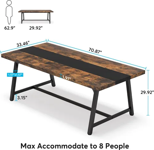 Vista 2 de Tribesigns Mesa de comedor para 8 personas, mesa de cocina rectangular de madera de 70.87 pulgadas con marco de metal resistente, mesa de comedor